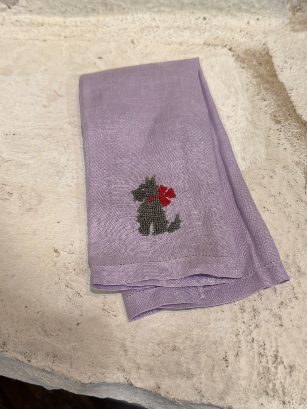 Vintage Lavender Dog Needlepoint Hand Towel